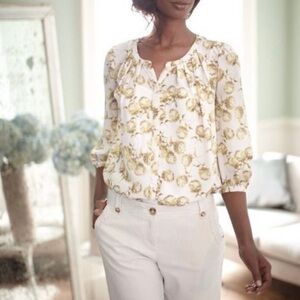 Boden Limited Edition Florence Dandelion Silk Button Down V Neck Blouse Top 2